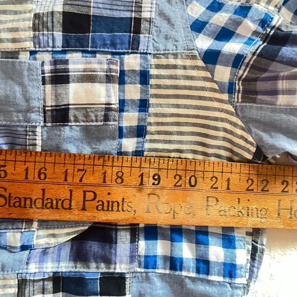 J.Crew Mens Shirt L Slim Madras Plaid Patchwork Button Down Cotton